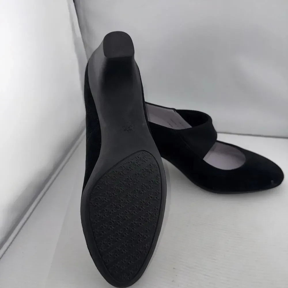 Johnston & Murphy Denise Mary Jane Black Suede Heels Size 10 Medium Comfort Work